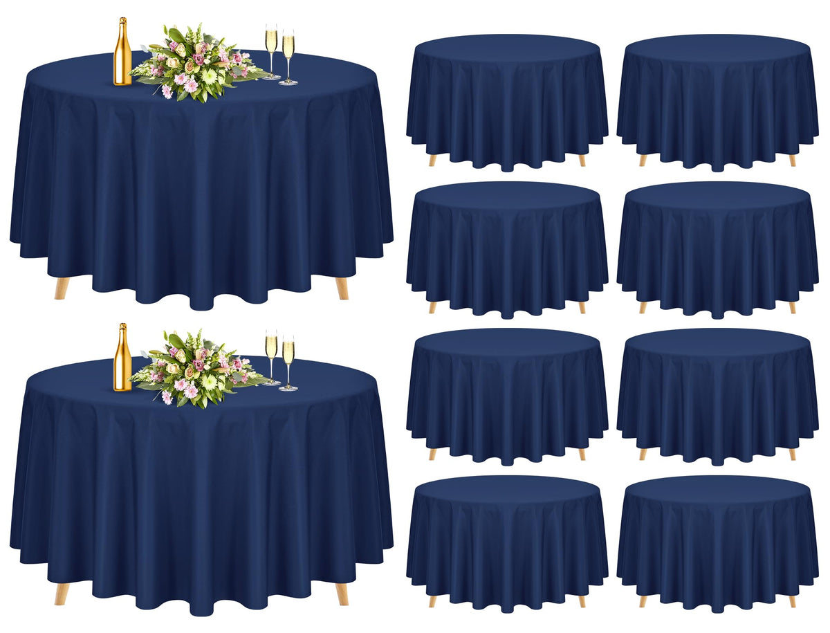 10 Pack Navy Blue Round Tablecloths 90 Inch, Polyester Round Table Cloth Circle Bulk Linen Washable Table Cloth Stain and Wrinkle Resistant Circle Table Cover for Wedding Party Dining Banquet
