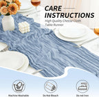10 Pack Dusty Blue Cheesecloth Table Runner, 17x108 Inch Semi Sheer Boho Gauze Cheese Cloth Fabric Table Runners for Wedding Party Baby Shower Birthday Garden Farmhouse Table Decor