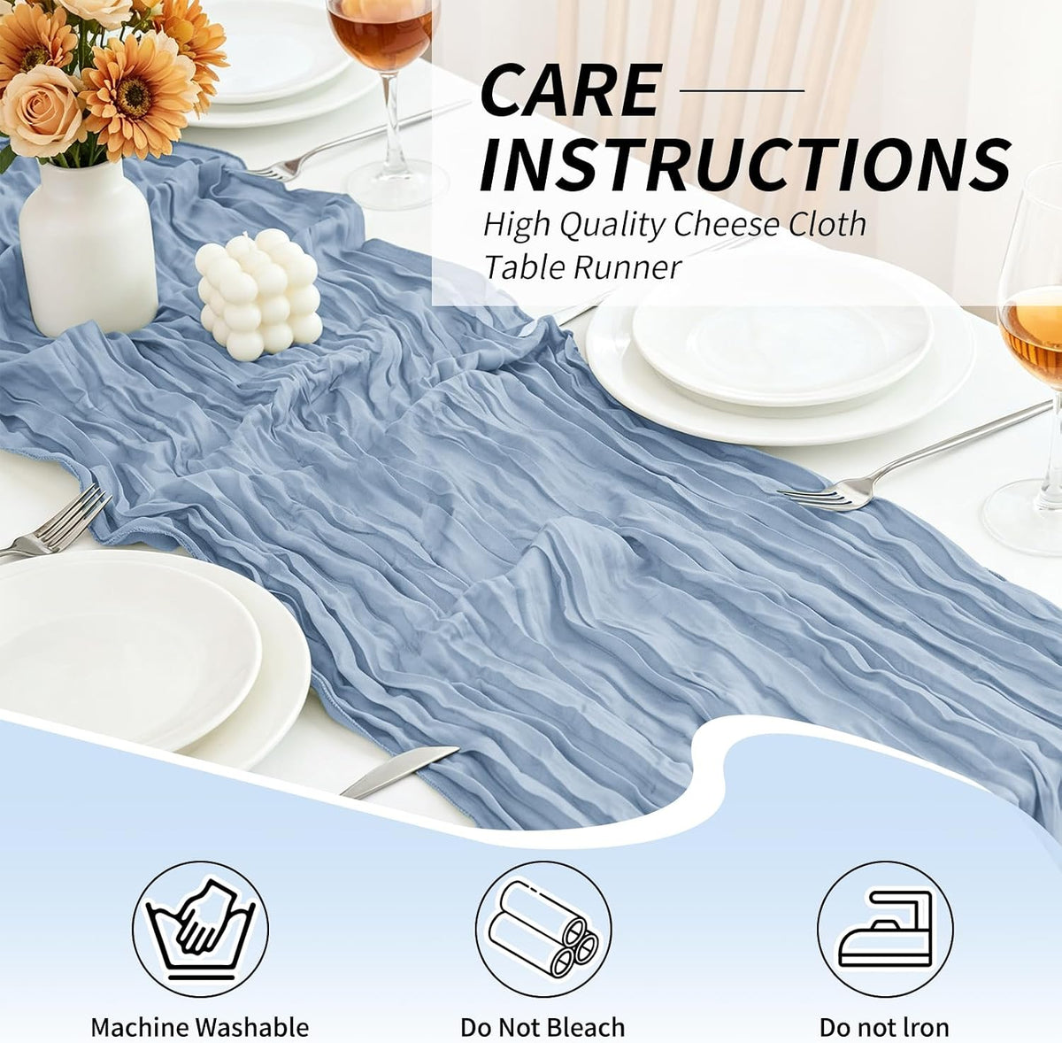 10 Pack Dusty Blue Cheesecloth Table Runner, 17x108 Inch Semi Sheer Boho Gauze Cheese Cloth Fabric Table Runners for Wedding Party Baby Shower Birthday Garden Farmhouse Table Decor