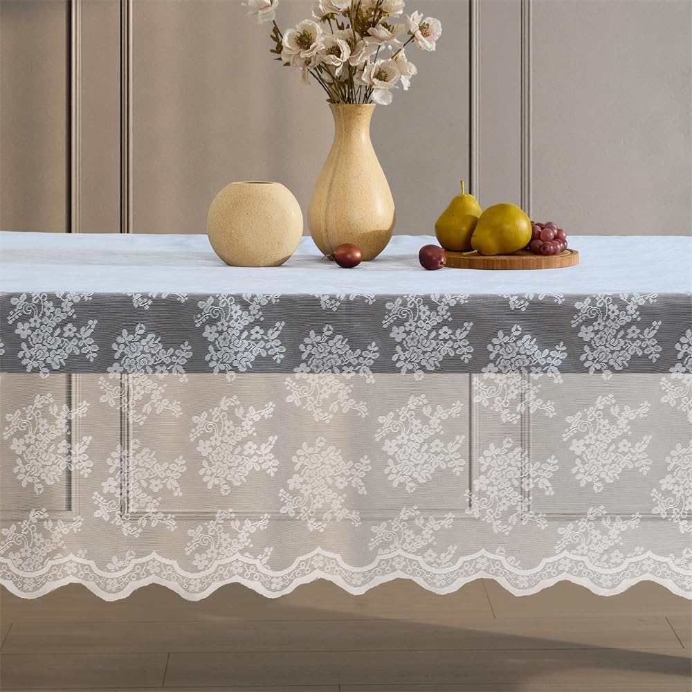HLC.ME Sedona Lace Tablecloth, Rectangle, 60x84 Inch, White