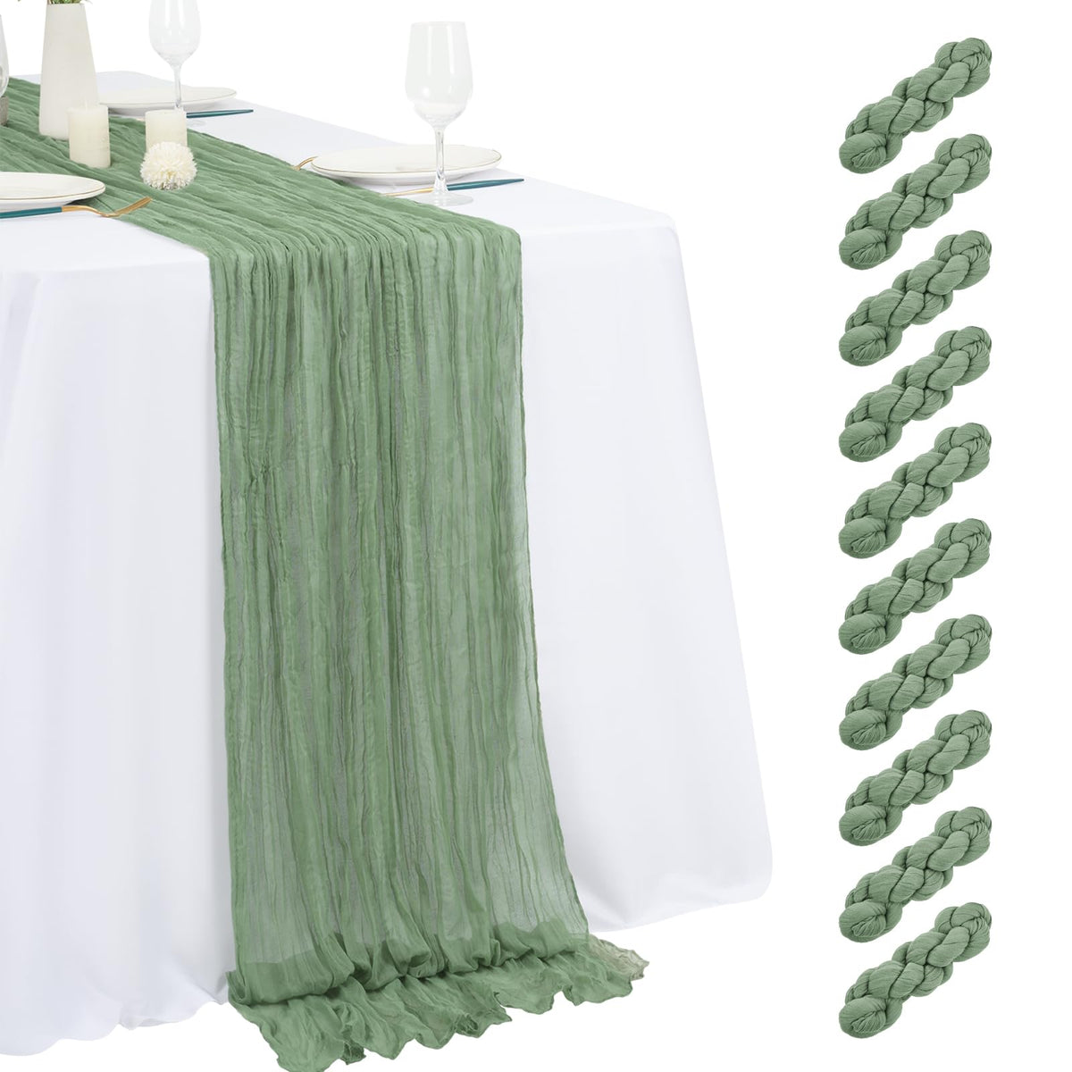 10 Pack Light Yellow Cheesecloth Table Runner 17x108 Inch Semi Sheer Boho Gauze Cheese Cloth Table Runners, for Wedding Bridal Shower Birthday Party Home Decor Garden Farmhouse
