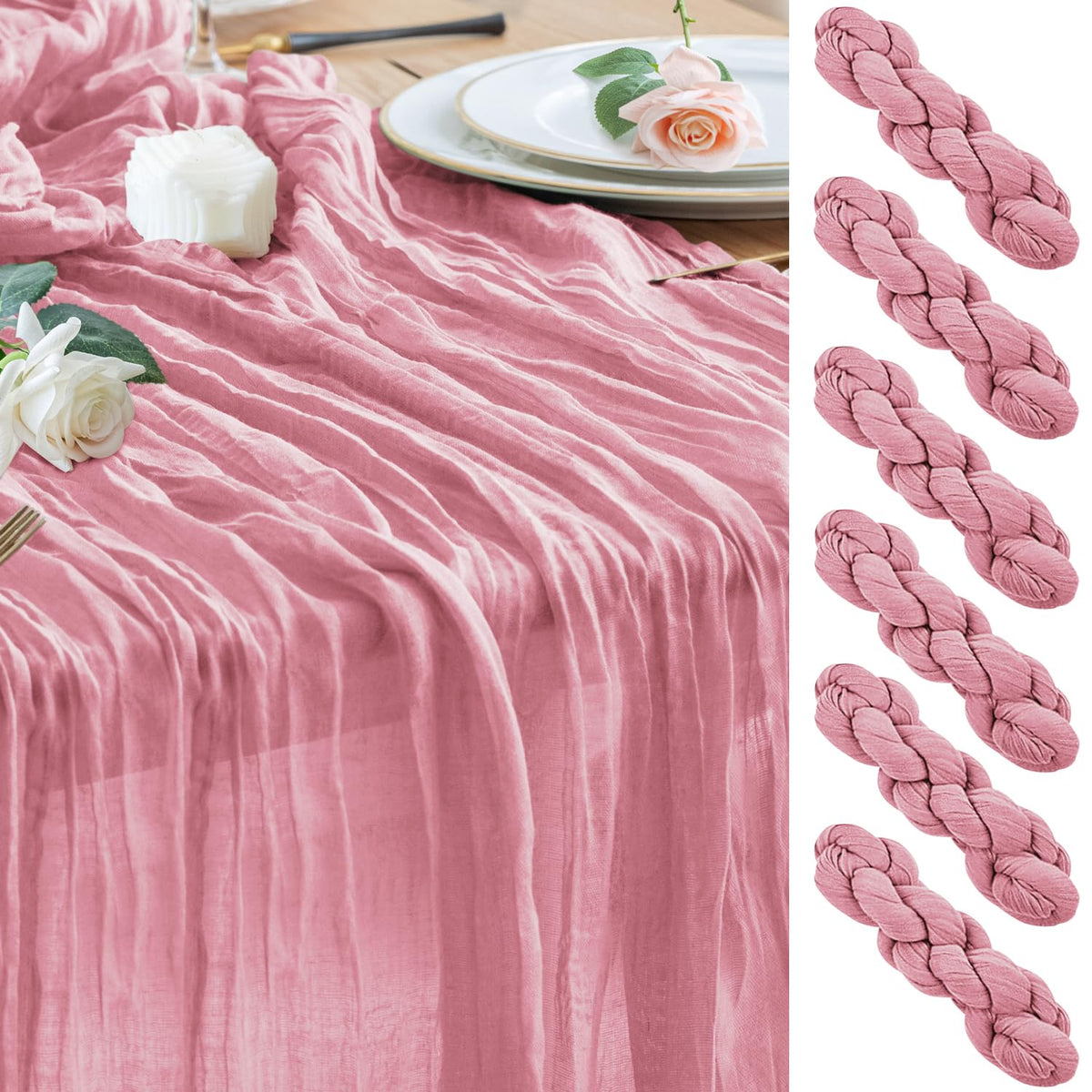 Wokceer Cheesecloth Table Runner Beige 10FT Boho Gauze Runner, 2 Pack