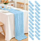 10 Pack Dusty Blue Cheesecloth Table Runner, 17x108 Inch Semi Sheer Boho Gauze Cheese Cloth Fabric Table Runners for Wedding Party Baby Shower Birthday Garden Farmhouse Table Decor
