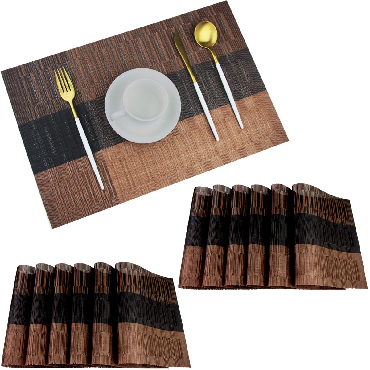 PIGCHCY Placemats,Durable Placemats for Dining Table,Washable Woven Vinyl Kitchen Placemats Set of 4 (Brown)