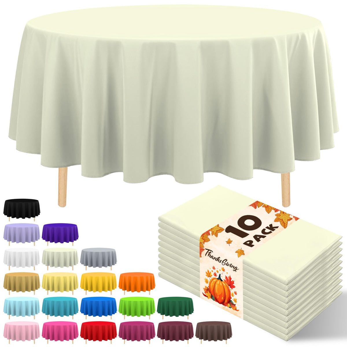 10 Pack Gold Round Tablecloth 84 Inch Round Plastic Table Cloth Disposable Waterproof Table Cover for Wedding Birthday Bridal Shower Party Decorations
