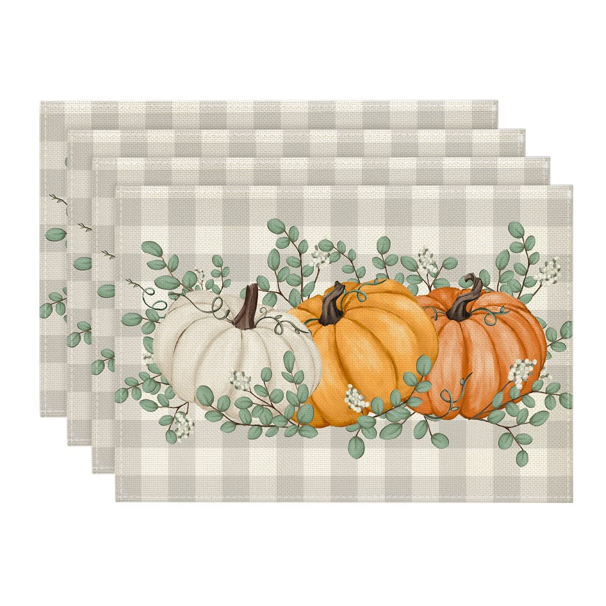Artoid Mode Beige Pumpkins Leaves Fall Placemats Set of 4-12 x 18 Inch