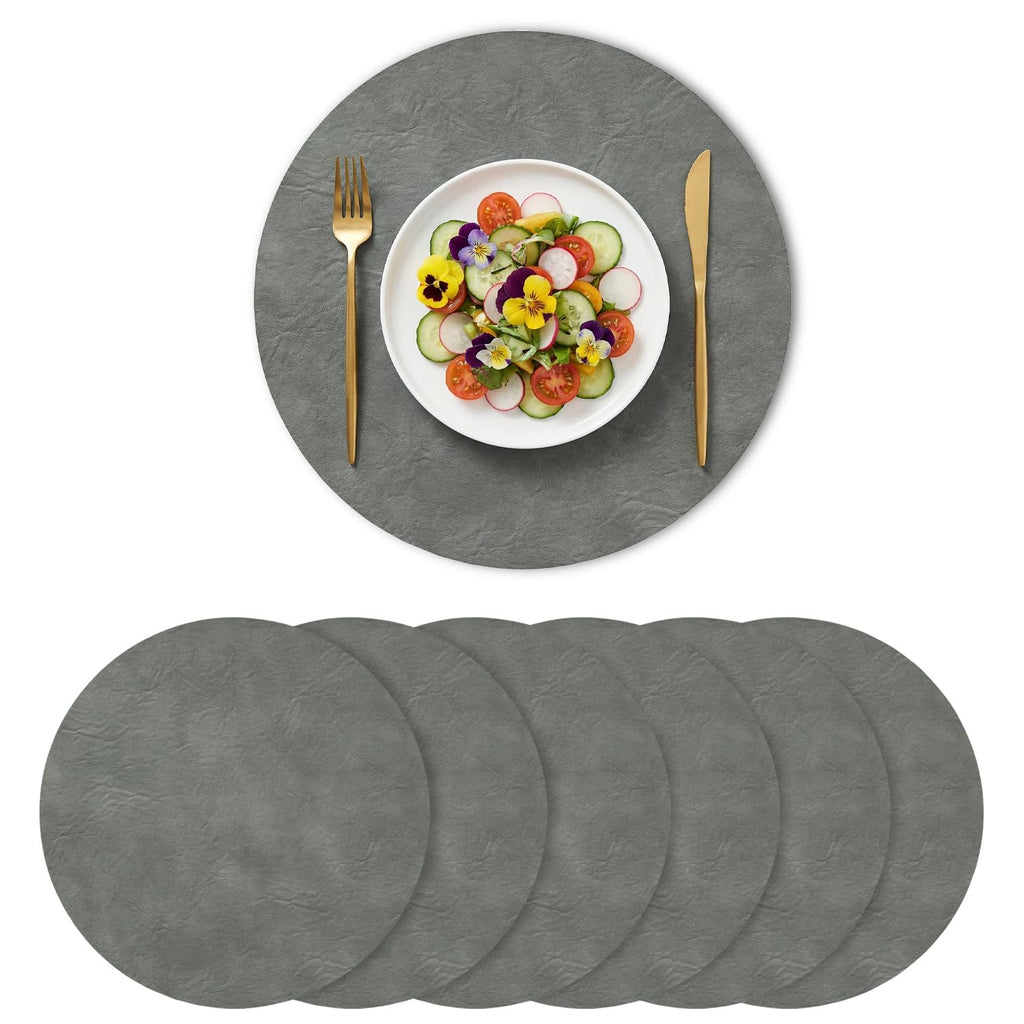 Artoid Mode Olive Green Faux Leather Placemats Set of 6, 15 Inch Waterproof Wipeable Heat Resistant Vinyl Place Mats, Reversible Table Mats for Kitchen Dining Decor