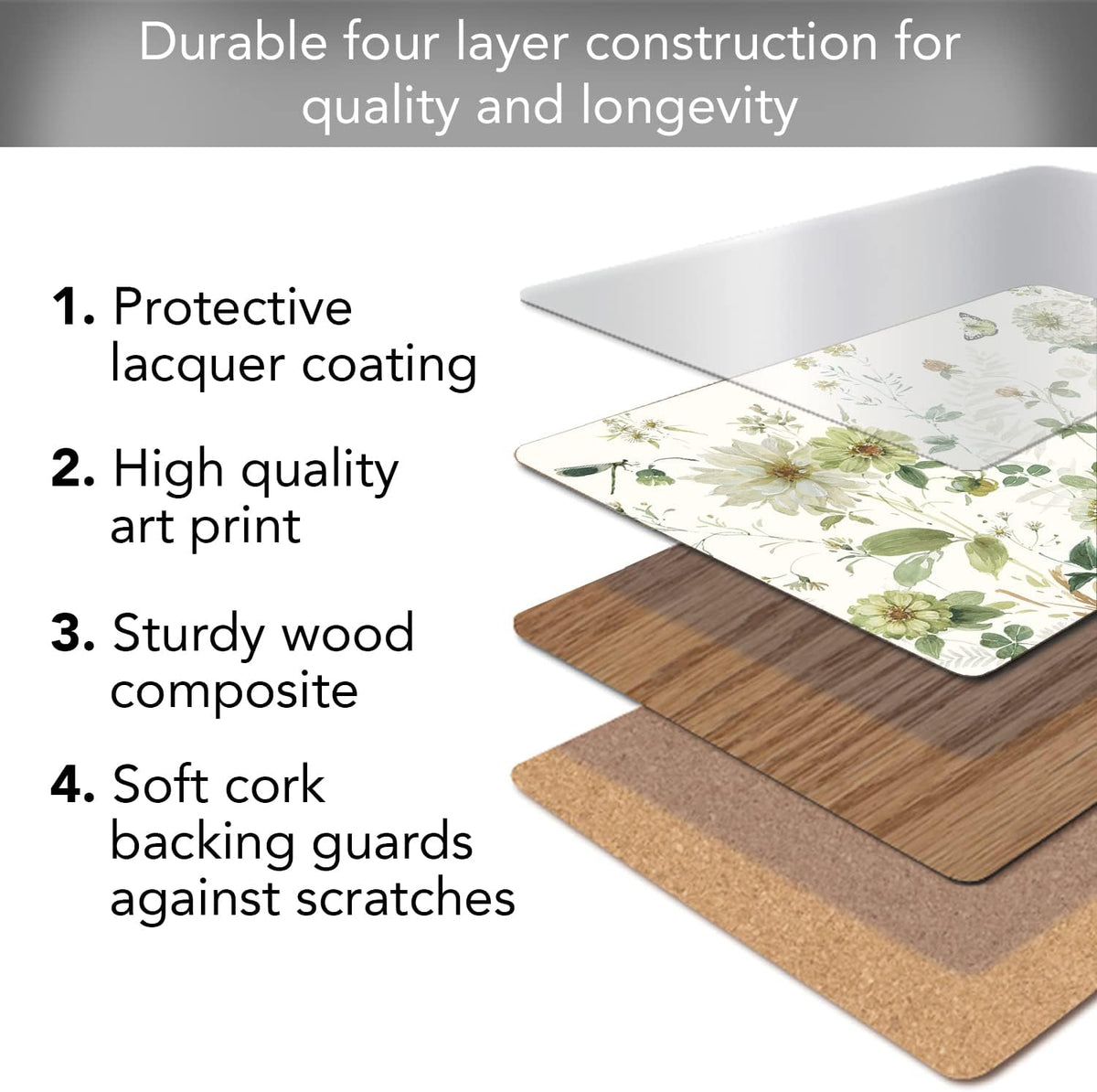 Green Fields Boxed Set of 4 Premium Hardboard Placemats