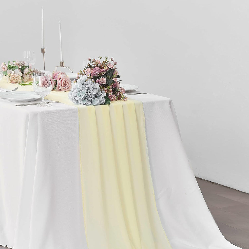 Pufogu 5 Pack 10Ft Light Yellow Chiffon Table Runner Sheer 29x120 Inch