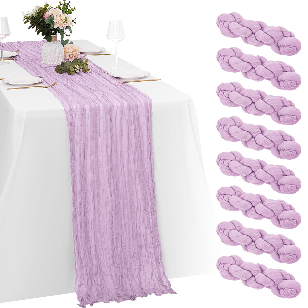 8 Pack Sage Green Cheesecloth Table Runners 20x120 Inch Gauze Table Runner Cheese Cloth 10FT Green Table Runner Rustic Sheer Runner for Wedding Baby Shower Birthday Party Table Decor