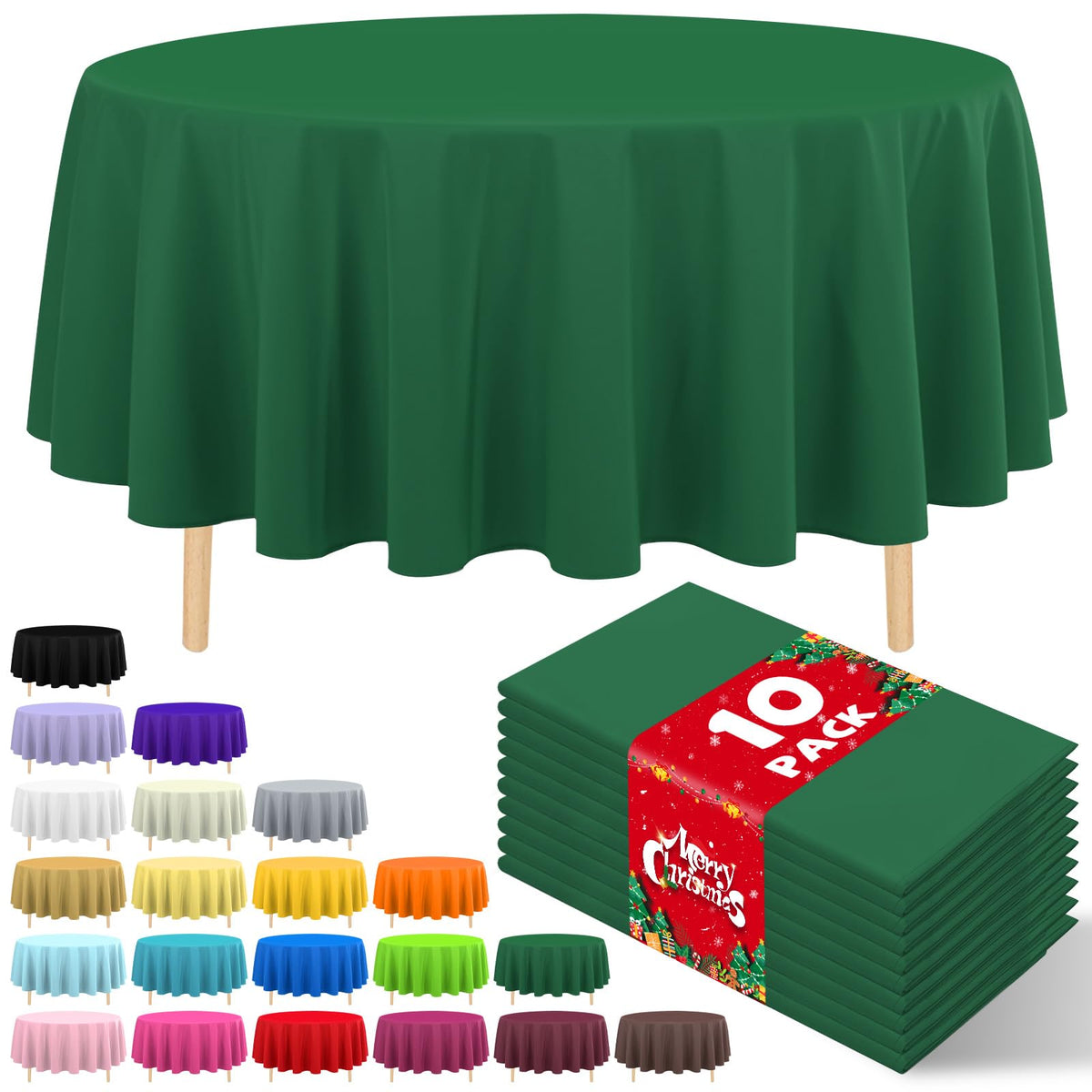 10 Pack Gold Round Tablecloth 84 Inch Round Plastic Table Cloth Disposable Waterproof Table Cover for Wedding Birthday Bridal Shower Party Decorations