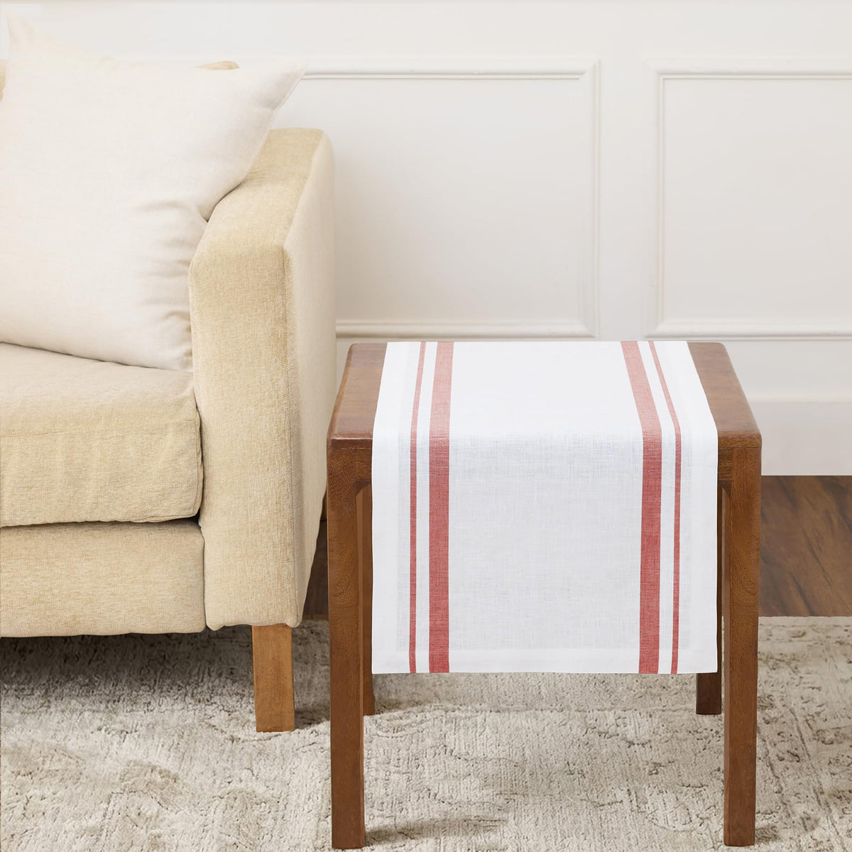 Solino Home 100% Pure Linen Table Runner, 14 x 108 in, Black, French Stripe