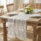 Artoid Mode Pink 3D Flower Gauze Embroidery Table Runner 120 Inch 10FT