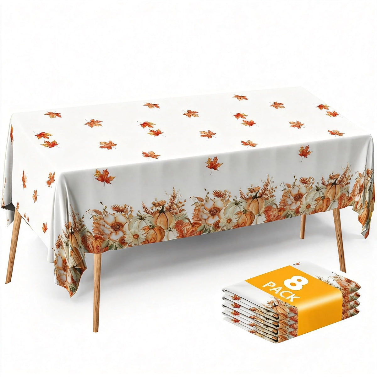 ATFUNSHOP Fall Plastic Tablecloth 4 Packs Thanksgiving Disposable Table Cloth 54x108 Rectangle Table Cover with Pumpkin & Maple Leaf for Holiday Dinner Party Decorations Outdoor Picnic & Baby Showers