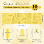 10 Pack Light Yellow Cheesecloth Table Runner 17x108 Inch Semi Sheer Boho Gauze Cheese Cloth Table Runners, for Wedding Bridal Shower Birthday Party Home Decor Garden Farmhouse
