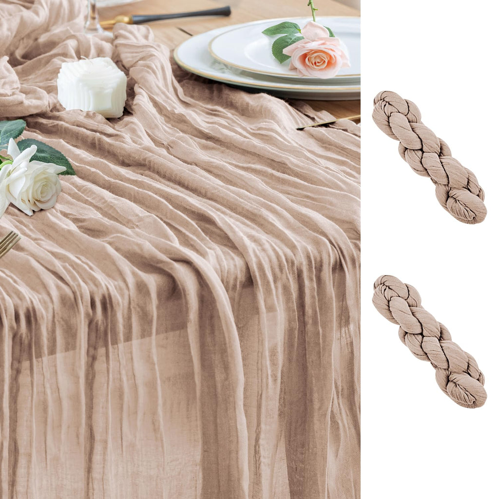 Wokceer Cheesecloth Table Runner Beige 10FT Boho Gauze Runner, 2 Pack