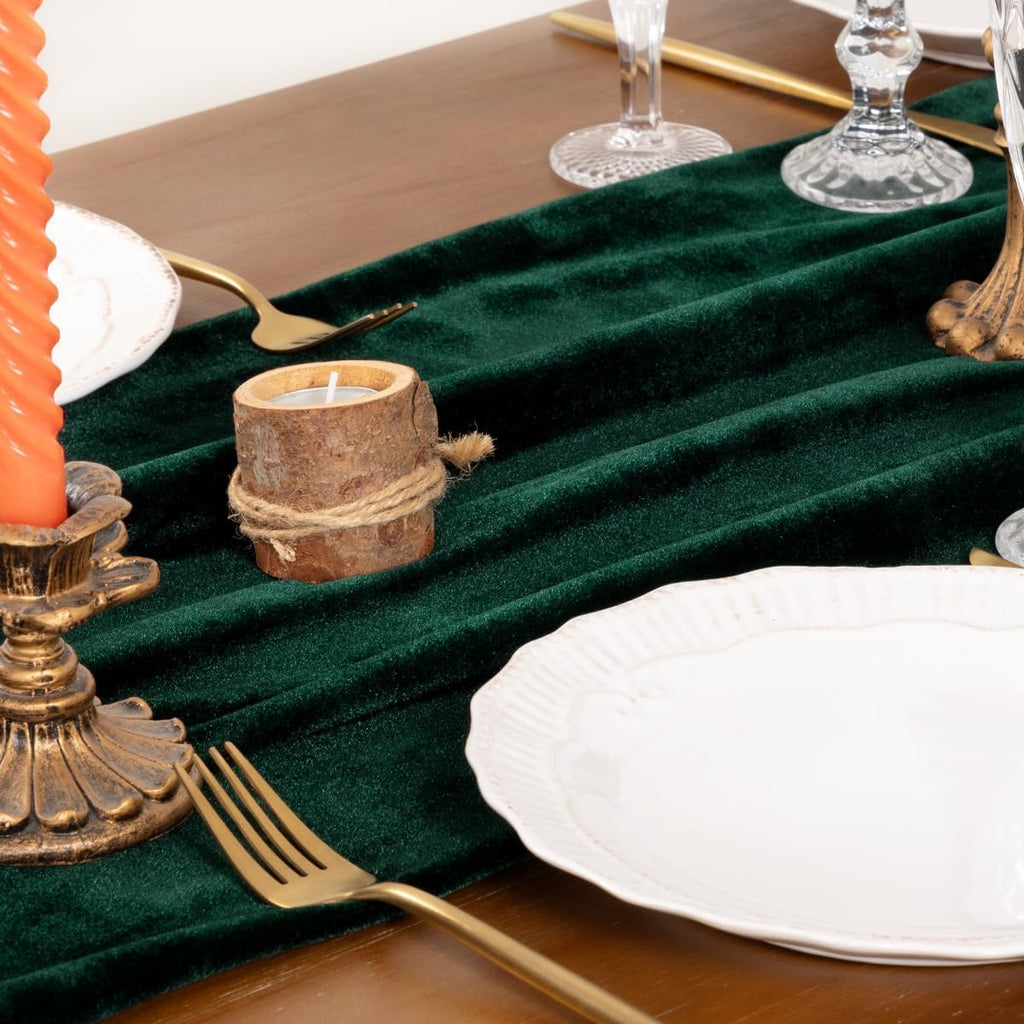 4 Pack Green Velvet Table Runner Cloth Fall Luxurious Wedding Party Decor
