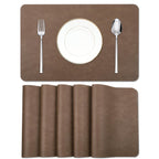 Cowhide Pattern Faux Leather Placemats Set of 6,Heat Resistant Non-Slip Waterproof Wipeable Washable Kitchen Dining PU Table Place Mats,Double-Sides Available,Black Brown