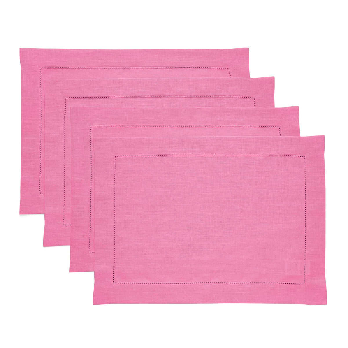 Solino Home 100% Pure Linen Placemats Green Hemstitch, 14 x 19 in, Set of 4