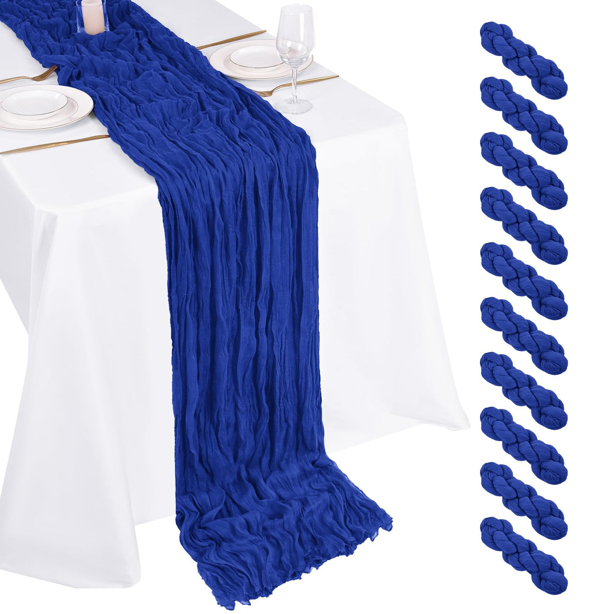 10 Pack Dusty Blue Cheesecloth Table Runner 17x108 Inch Boho Gauze Cheese Cloth Table Runners for Wedding Party Baby Shower Birthday Home Decor