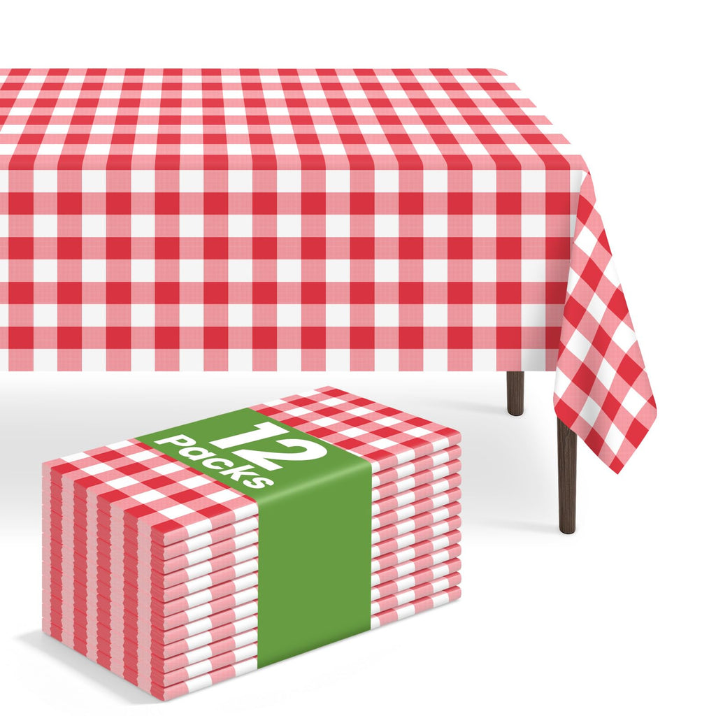 6 Pack Disposable Blue Gingham Plastic Tablecloth, 54 x 108 Inch
