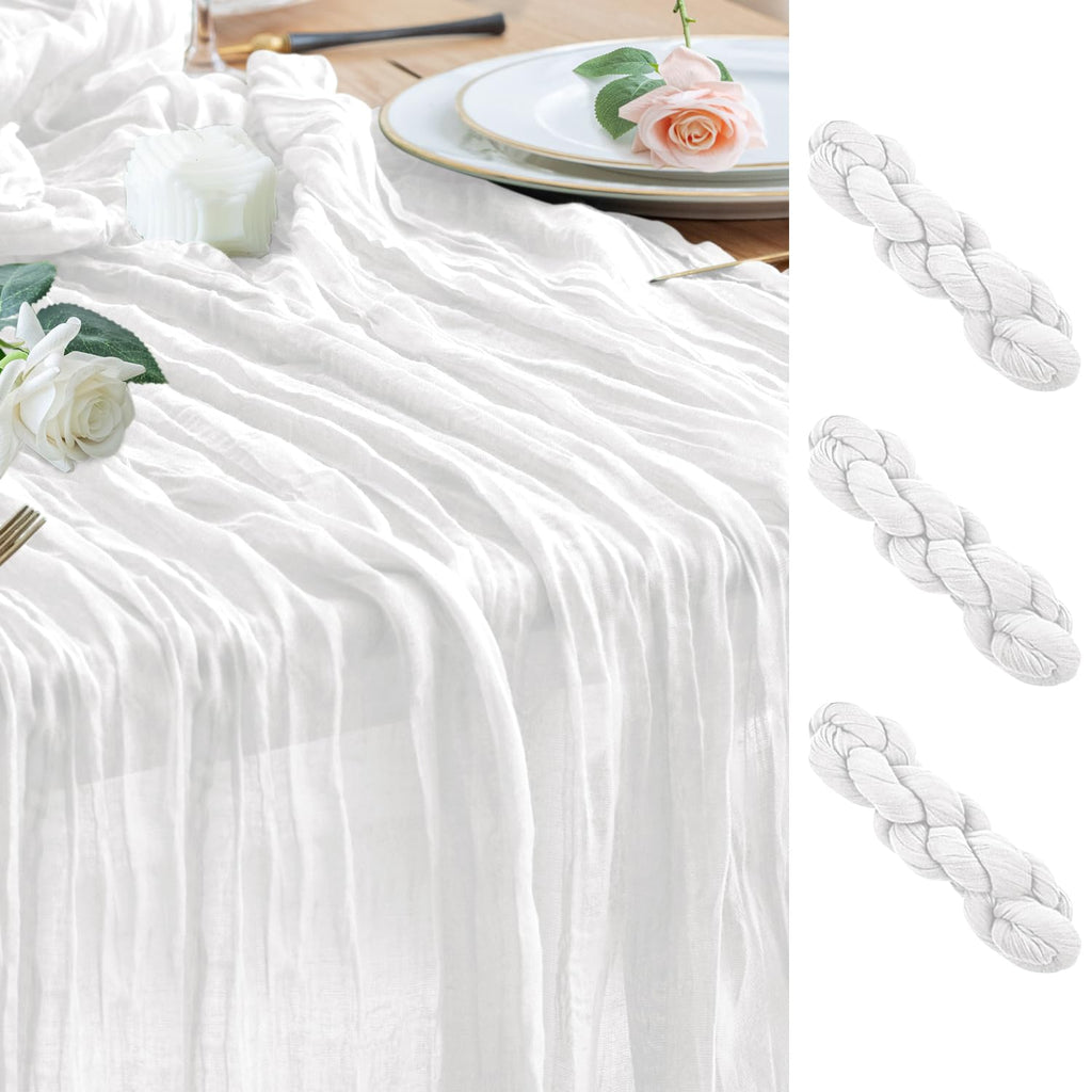 Wokceer Cheesecloth Table Runner Beige 10FT Boho Gauze Runner, 2 Pack