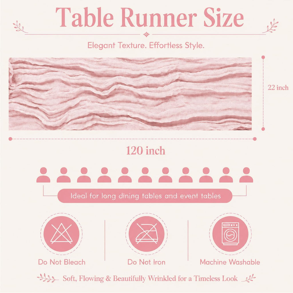 10 Pack Light Pink Cheesecloth Table Runner 22X120 Inch Gauze Table Runner