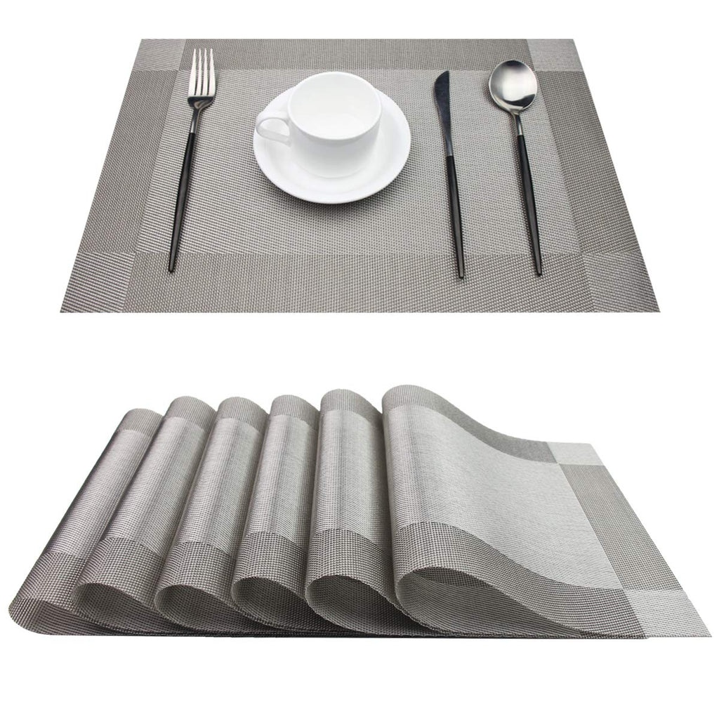 PIGCHCY Place Mats Heat-Resistant Non Slip Placemats Washable Easy to Clean Woven Vinyl Placemats for Dining Table (Set of 4, Brown)