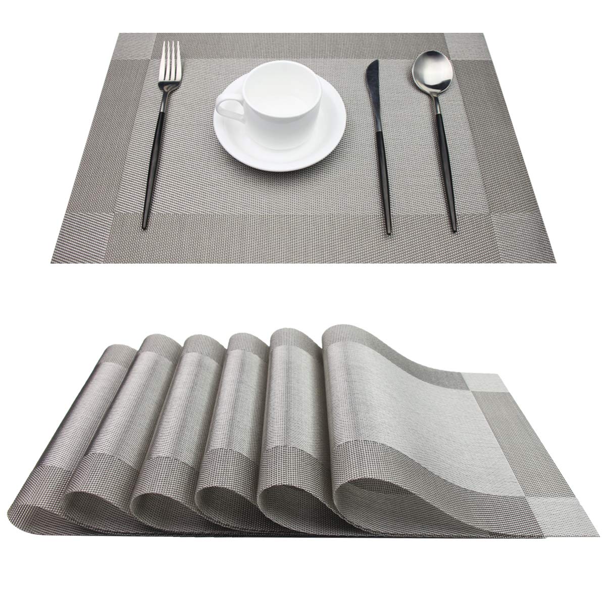 PIGCHCY Place Mats Heat-Resistant Non Slip Placemats Washable Easy to Clean Woven Vinyl Placemats for Dining Table (Set of 4, Brown)