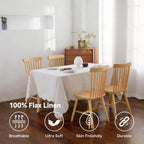 100% French Flax Linen Tablecloths Scalloped Embroidery Rectangle 132Lx60W Inch for Dinners, Parties, Spring, Machine Washable, 12-14 Sets, Linen(Edges-Gold)