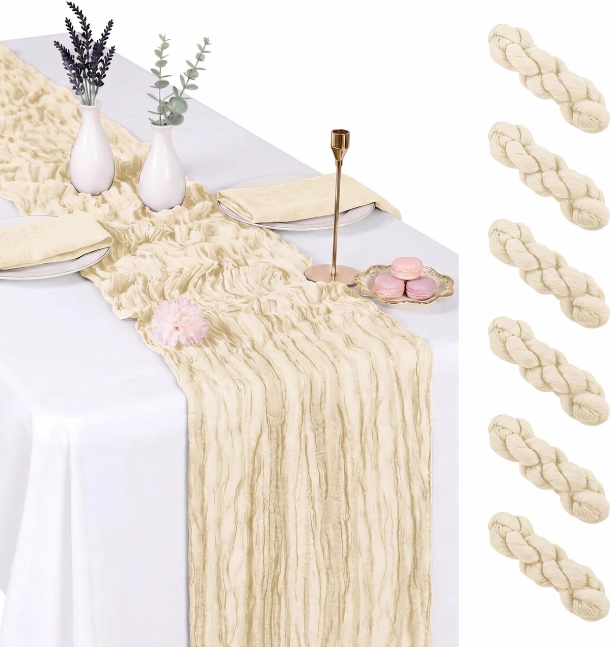 6 Pack Dusty Blue Cheesecloth Table Runner 17x108 Inch Boho Rustic Semi Sheer Gauze Cheese Cloth Table Runner for Wedding Bridal Shower Baby Shower Party Farmhouse Dining Table Decor
