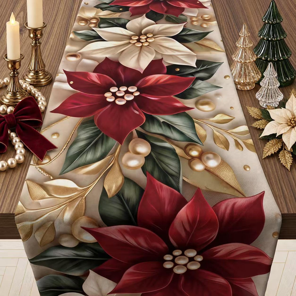Fall Decorations for Home - Orange Lace Fall Leaves Table Runner