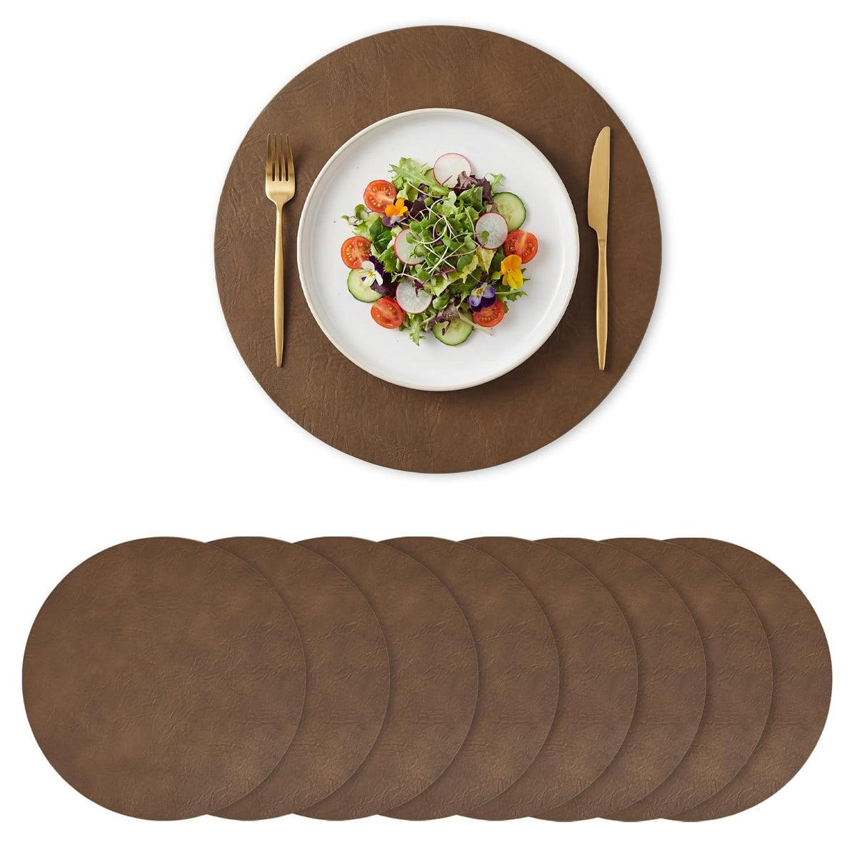 Artoid Mode Olive Green Faux Leather Placemats Set of 6, 15 Inch Waterproof Wipeable Heat Resistant Vinyl Place Mats, Reversible Table Mats for Kitchen Dining Decor