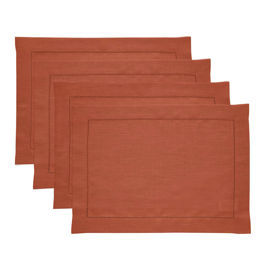 Solino Home 100% Pure Linen Placemats Green Hemstitch, 14 x 19 in, Set of 4