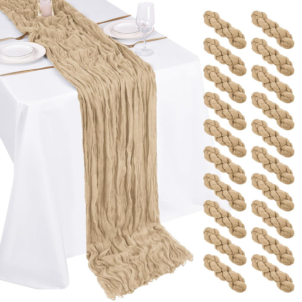 10 Pack Light Yellow Cheesecloth Table Runner 17x108 Inch Semi Sheer Boho Gauze Cheese Cloth Table Runners, for Wedding Bridal Shower Birthday Party Home Decor Garden Farmhouse