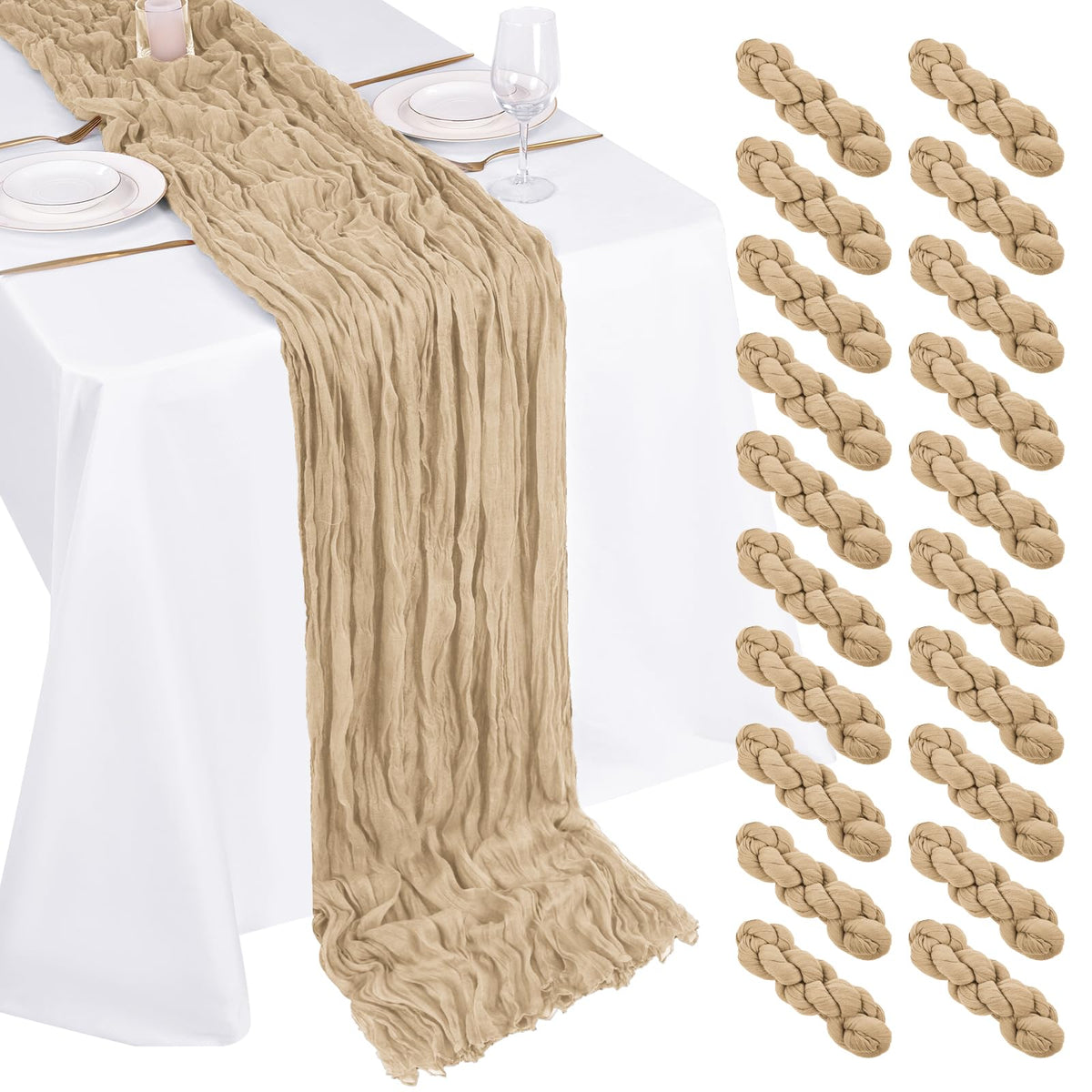10 Pack Light Yellow Cheesecloth Table Runner 17x108 Inch Semi Sheer Boho Gauze Cheese Cloth Table Runners, for Wedding Bridal Shower Birthday Party Home Decor Garden Farmhouse