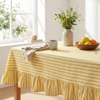 Mindsoft Pink Striped Ruffled Rectangular Tablecloth 60 x 120 Inches