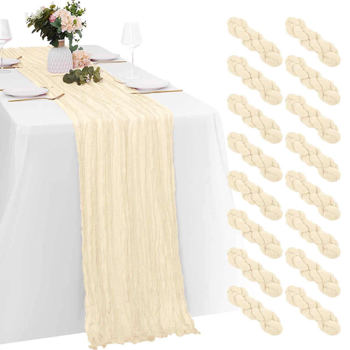 8 Pack Sage Green Cheesecloth Table Runners 20x120 Inch Gauze Table Runner Cheese Cloth 10FT Green Table Runner Rustic Sheer Runner for Wedding Baby Shower Birthday Party Table Decor