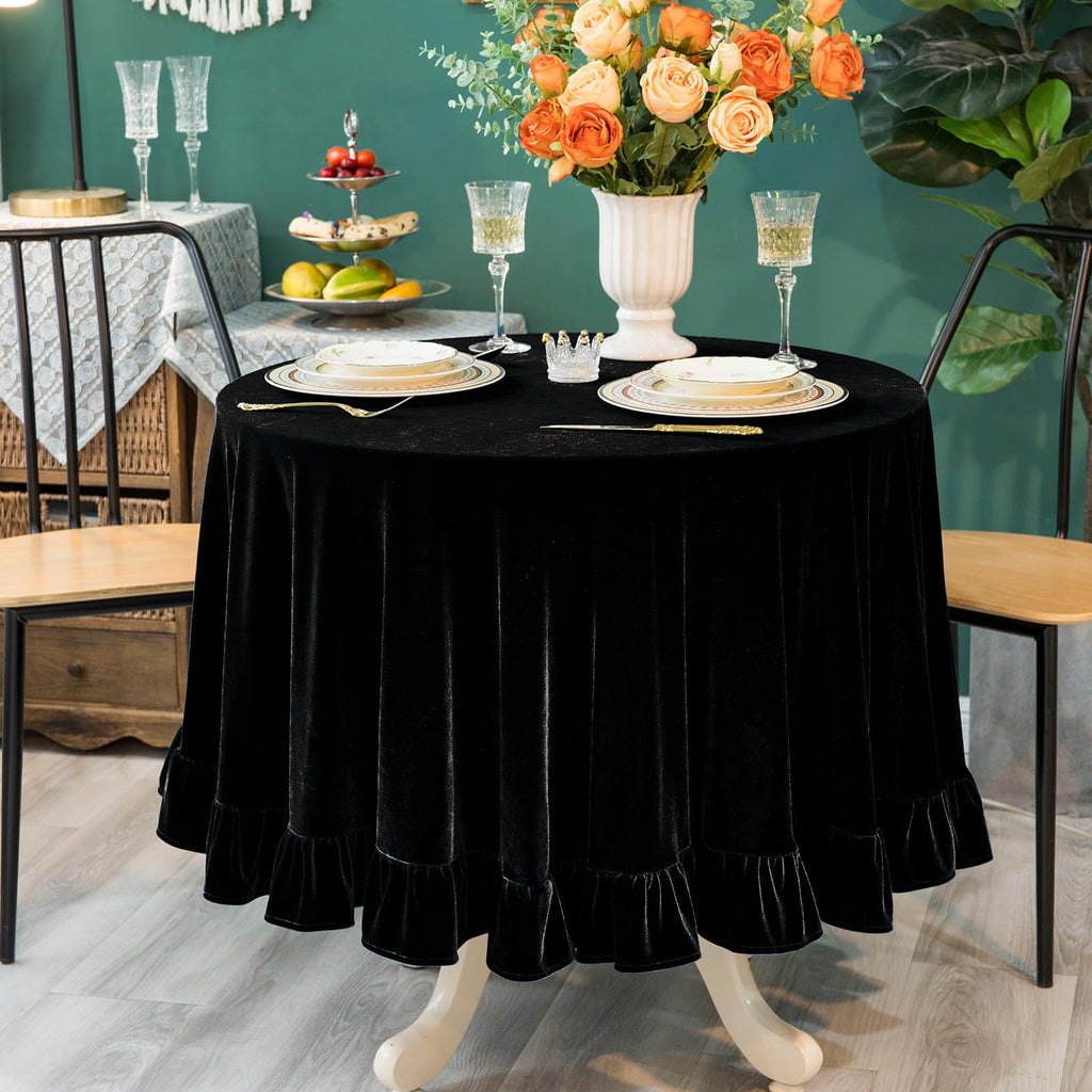 GLORY SEASON Velvet Tablecloth Luxurious Solid Rectangle Table Cloth,Oblong Retro Farmhouse Ruffle Tablecloths Washable Table Cover for Party Wedding Baby Shower Kitchen Dinning Tabletop Decoration