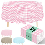 10 Pack Gold Round Tablecloth 84 Inch Round Plastic Table Cloth Disposable Waterproof Table Cover for Wedding Birthday Bridal Shower Party Decorations