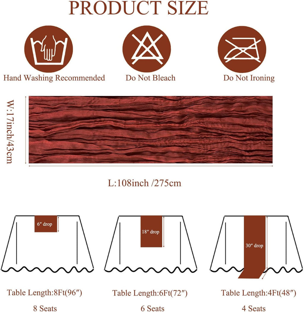 6Pack Terracotta Cheesecloth Table Runner 17x108 inch Sheer Table Runner