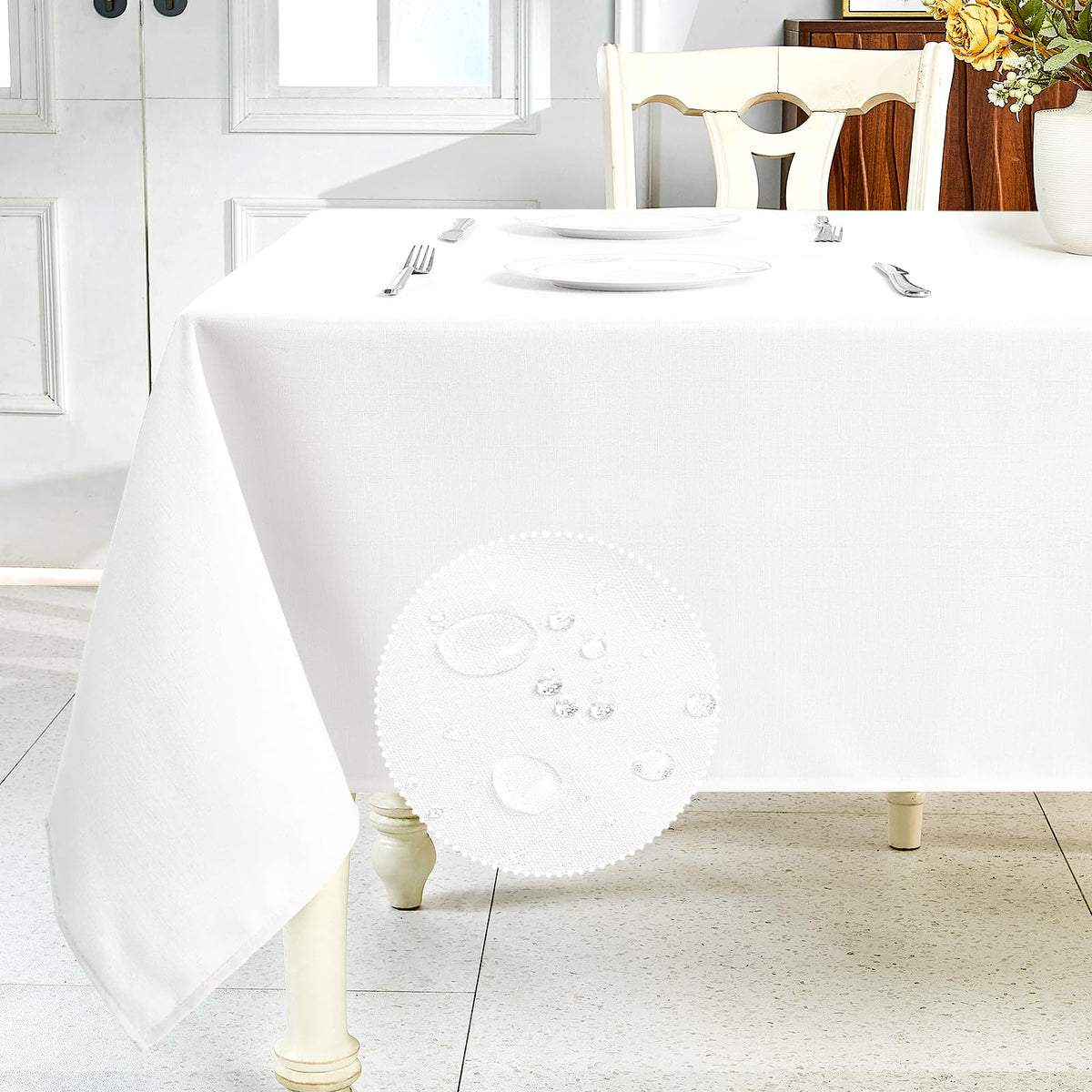 IVAPUPU Textured Linen Rectangle Table Cloth, Sage Green, 60 x 84 Inch