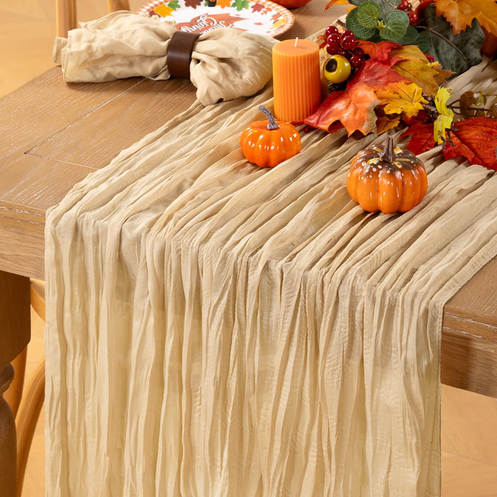 Ivory Cheesecloth Table Runner Farmhouse Fall Table Runner 10ft, 12 Pack