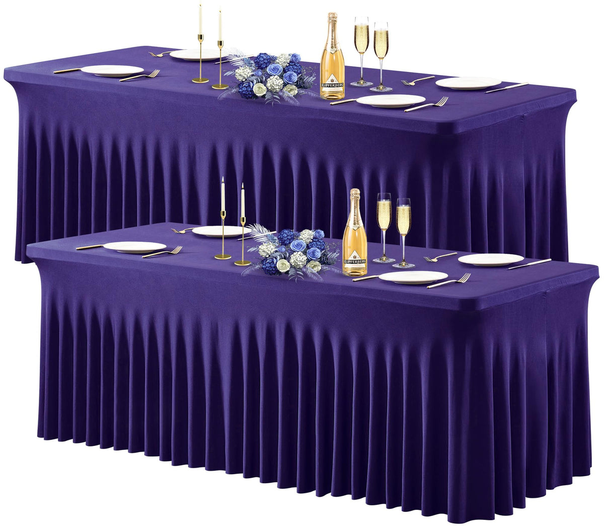 Wish Care 2 Pack Ivory Spandex Table Clothes for 6 Foot Rectangle Tables, 6FT Wrinkle Free Fitted Tablecloths Ruffles Design Table Cover for Party, Banquet, Wedding and Events