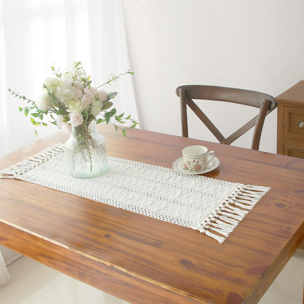FEXIA Boho Table Runner Fall Burlap Brown Coffee Table Decor 12x72 Inch