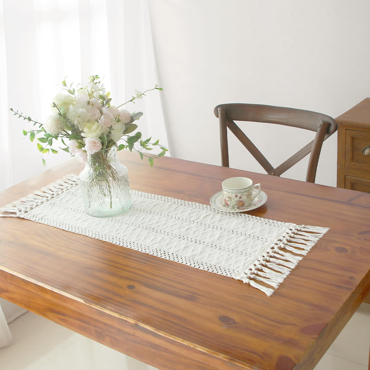 FEXIA Boho Table Runner Fall Burlap Brown Coffee Table Decor 12x72 Inch