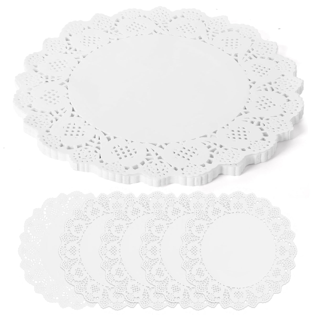 100 Pack 13.5 Inch Round Sage Green Paper Doilies, Disposable Lace Placemat