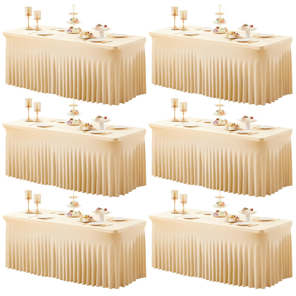 2 Packs Ivory Spandex Table Clothes for 6 Foot Rectangle Table, Spandex Table Covers 6FT Stretch Table Skirts Rectangle Tables Wrinkle Free Fitted Table Cover for Event, Wedding, Banquet & Parties