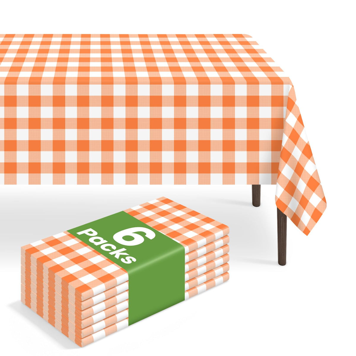 6 Pack Disposable Blue Gingham Plastic Tablecloth, 54 x 108 Inch