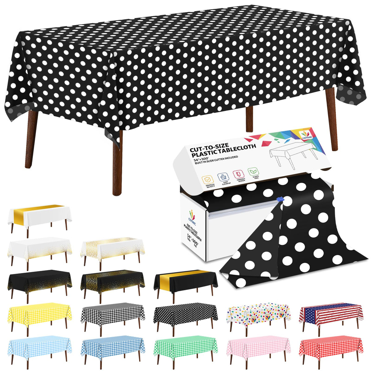 CXPSINC White Plastic Table Cloth Disposable Tablecloth Roll 54 Inch X 300 Feet Plastic Table Cover Roll with Slide Cutter for Picnics, Parties, Banquet, Birthdays, Weddings